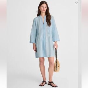 Madewell Pleated Splitneck Mini Shirtdress in Stripe